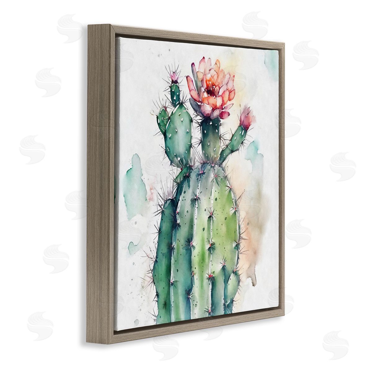 Ziwei Li Watercolor Cactus Desert Nature Brown Floating Frame Canvas Wall Art Print