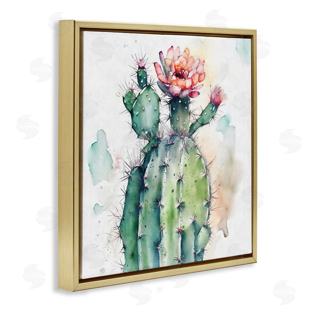 Ziwei Li Watercolor Cactus Desert Nature Gold Floating Frame Canvas Wall Art Print