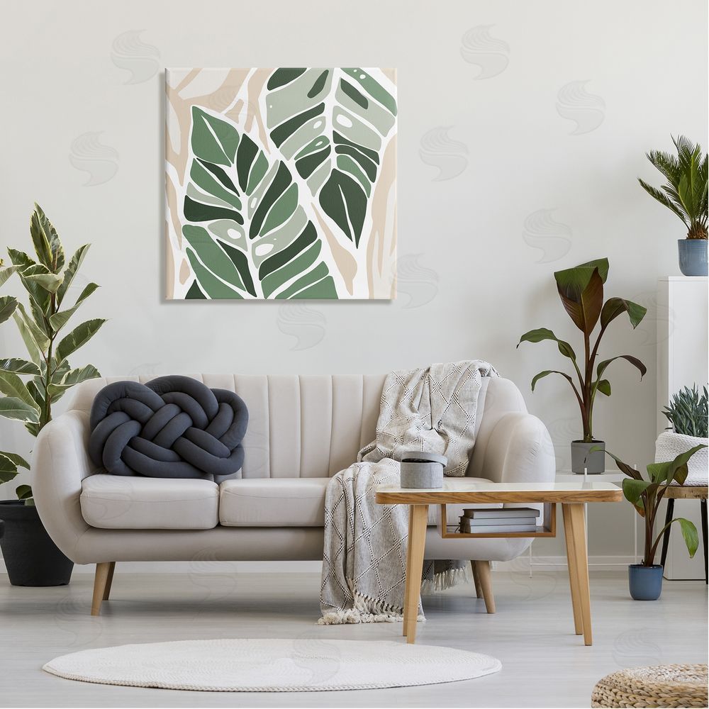 Ziwei Li Contemporary Summer Palm Leaves Canvas Wall Art in Room
