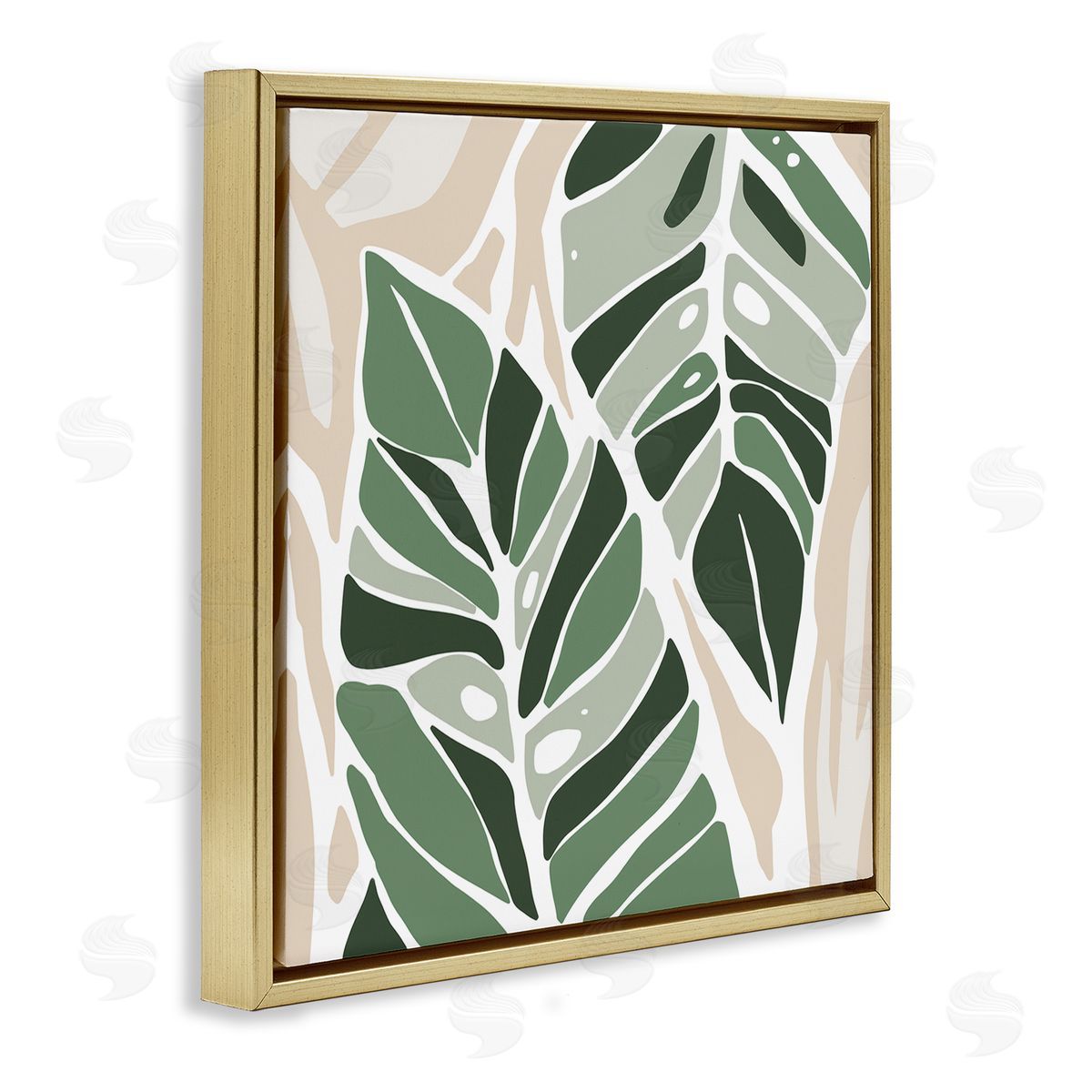 Ziwei Li Contemporary Summer Palm Leaves Gold Floating Frame Canvas Wall Art Print