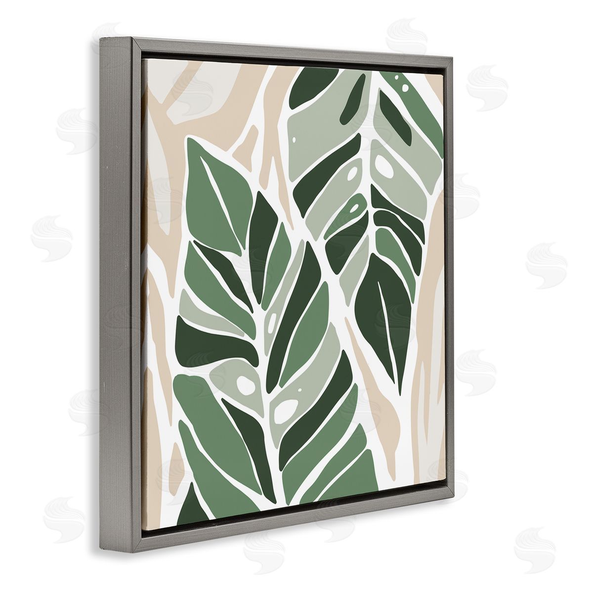 Ziwei Li Contemporary Summer Palm Leaves Gray Floating Frame Canvas Wall Art Print