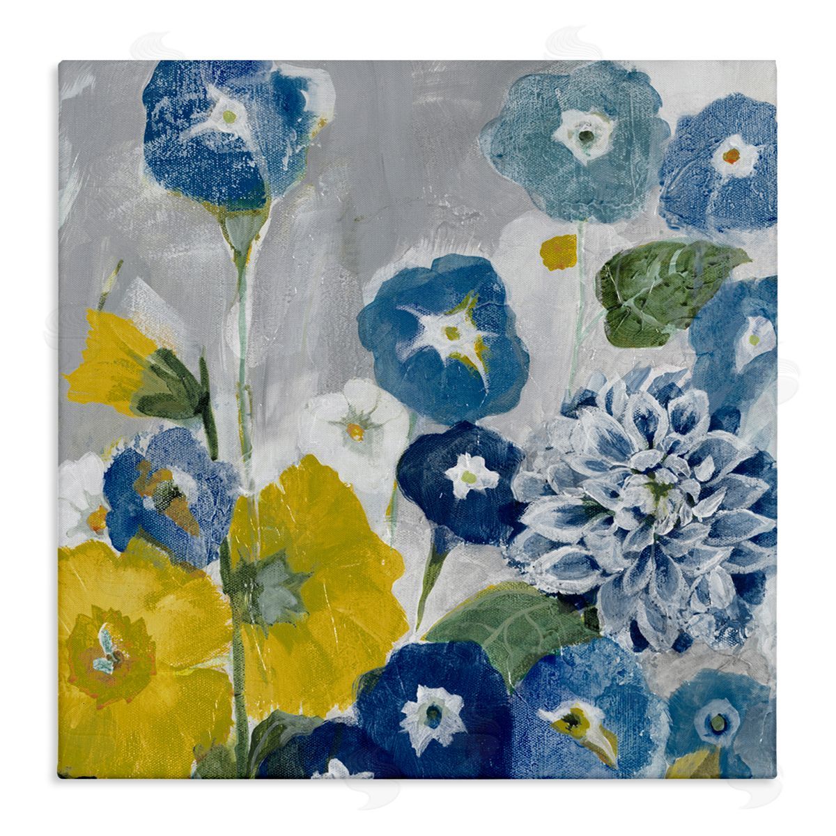 Blue & Yellow Abstract Poppies Canvas Wall Art, Home Decor by Jill Martin