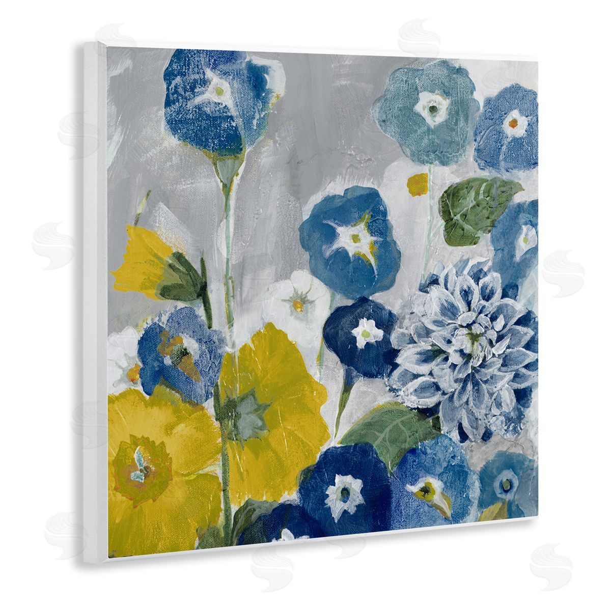 Blue & Yellow Abstract Poppies Wood Plaque Wall Art, Home Decor by Jill Martin