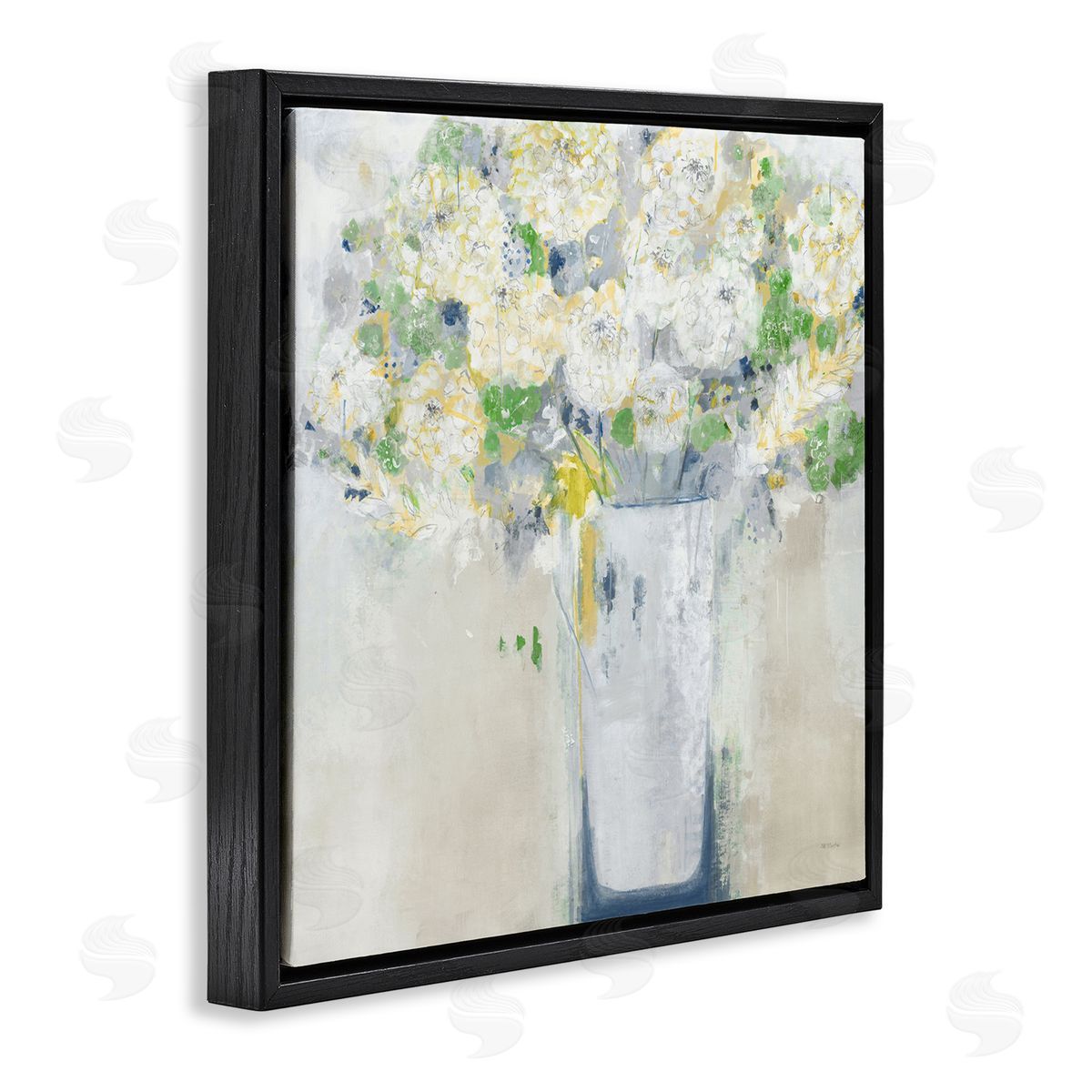 Jill Martin Abstract White Floral Bouquet Black Floating Frame Canvas Wall Art Print