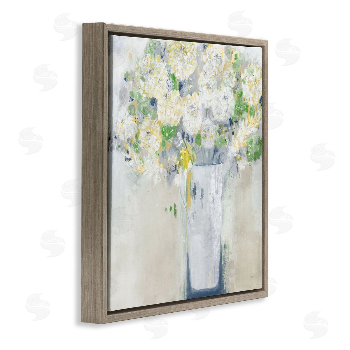 Jill Martin Abstract White Floral Bouquet Brown Floating Frame Canvas Wall Art Print