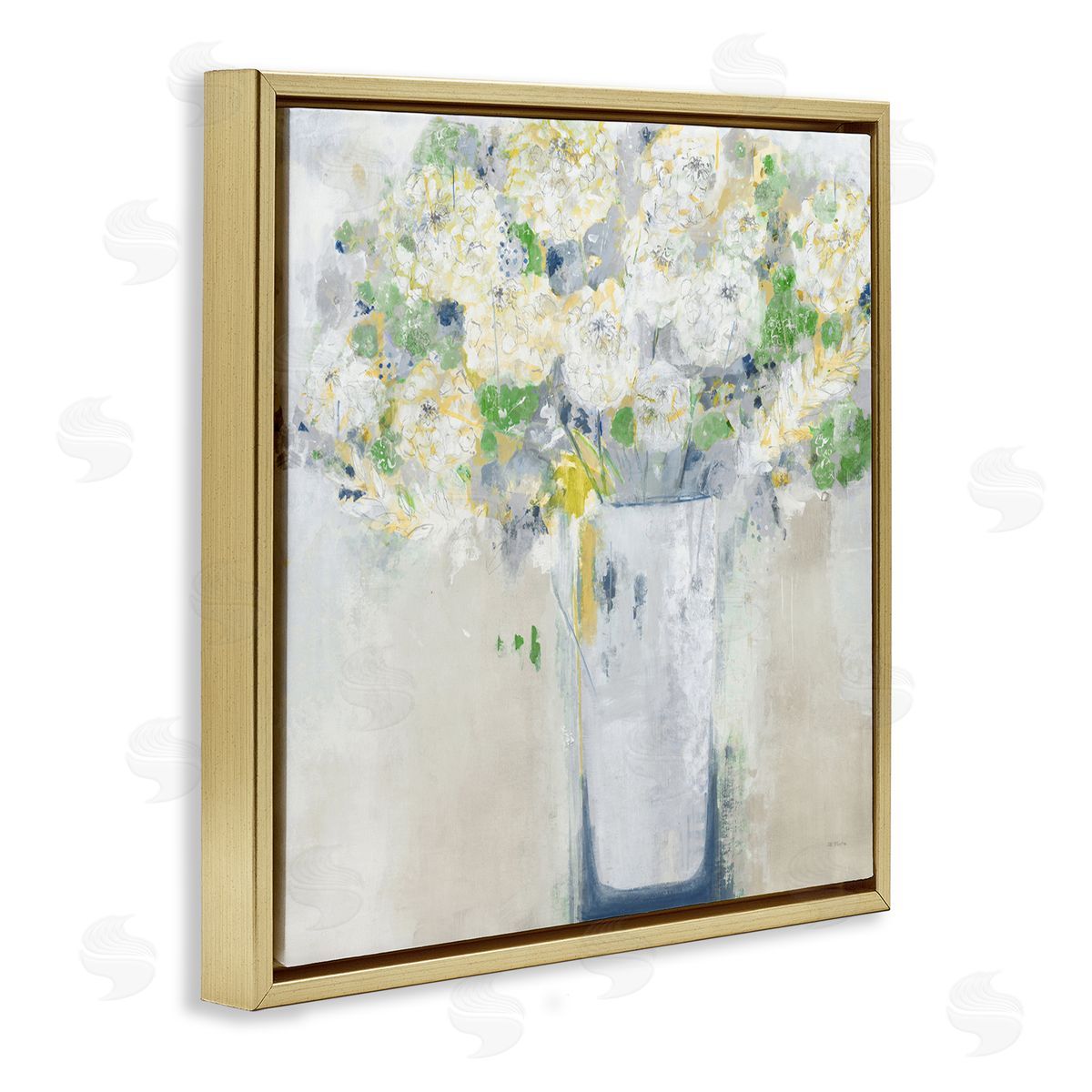 Jill Martin Abstract White Floral Bouquet Gold Floating Frame Canvas Wall Art Print