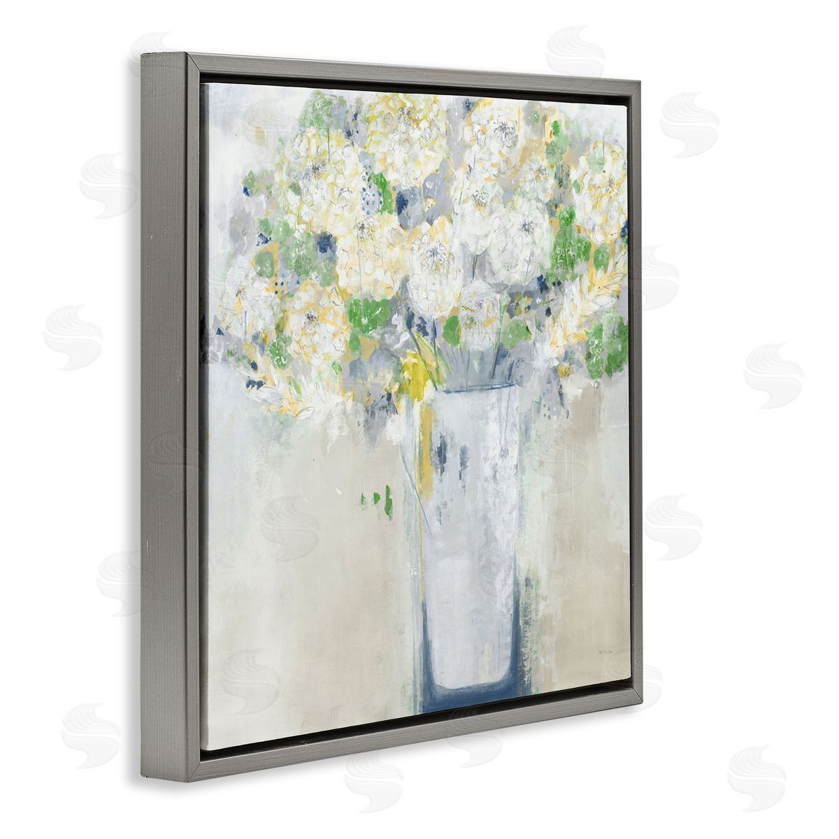 Jill Martin Abstract White Floral Bouquet Gray Floating Frame Canvas Wall Art Print