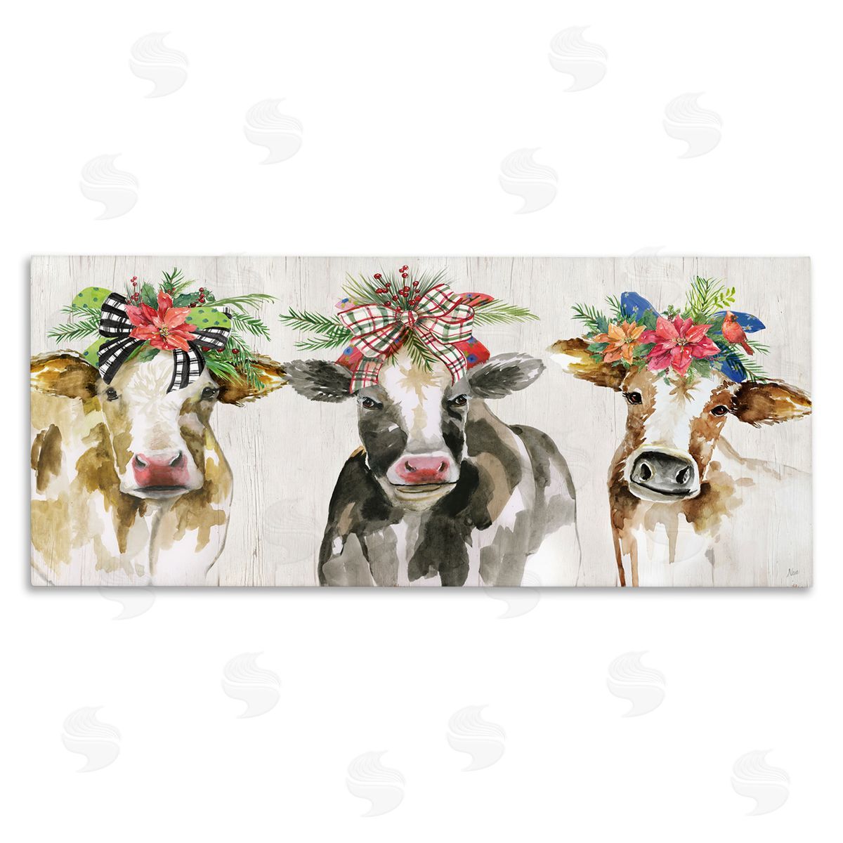 Three Cows Seasonal Floral Crowns Canvas Wall Art, Home Decor by Nan