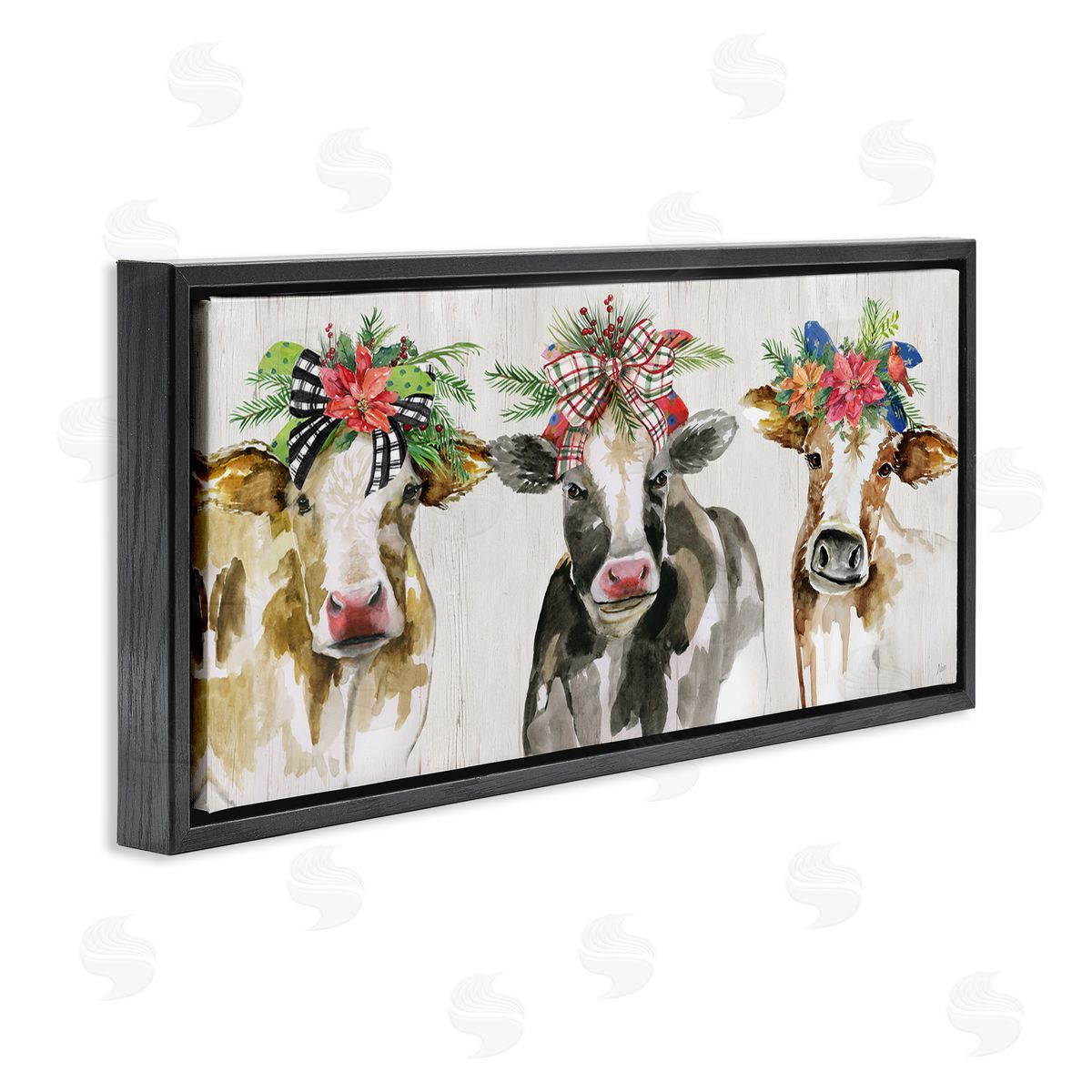 Three Cows Seasonal Floral Crowns Black Floating Frame Canvas Wall Art, Home Decor by Nan
