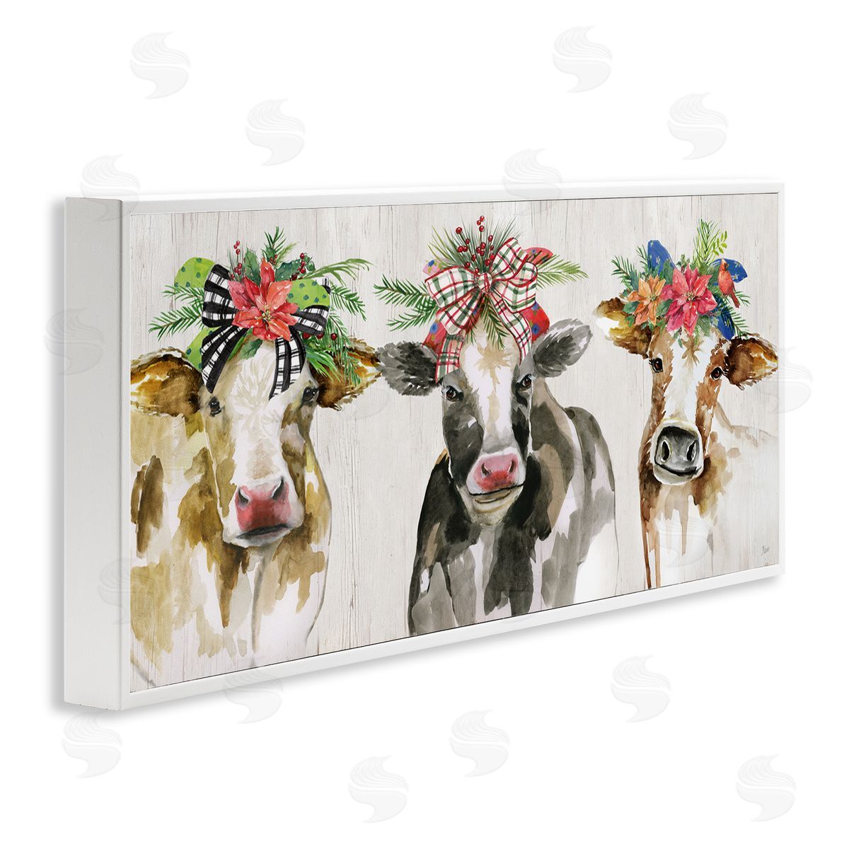 Three Cows Seasonal Floral Crowns White Frame Print Wall Art, Home Decor by Nan