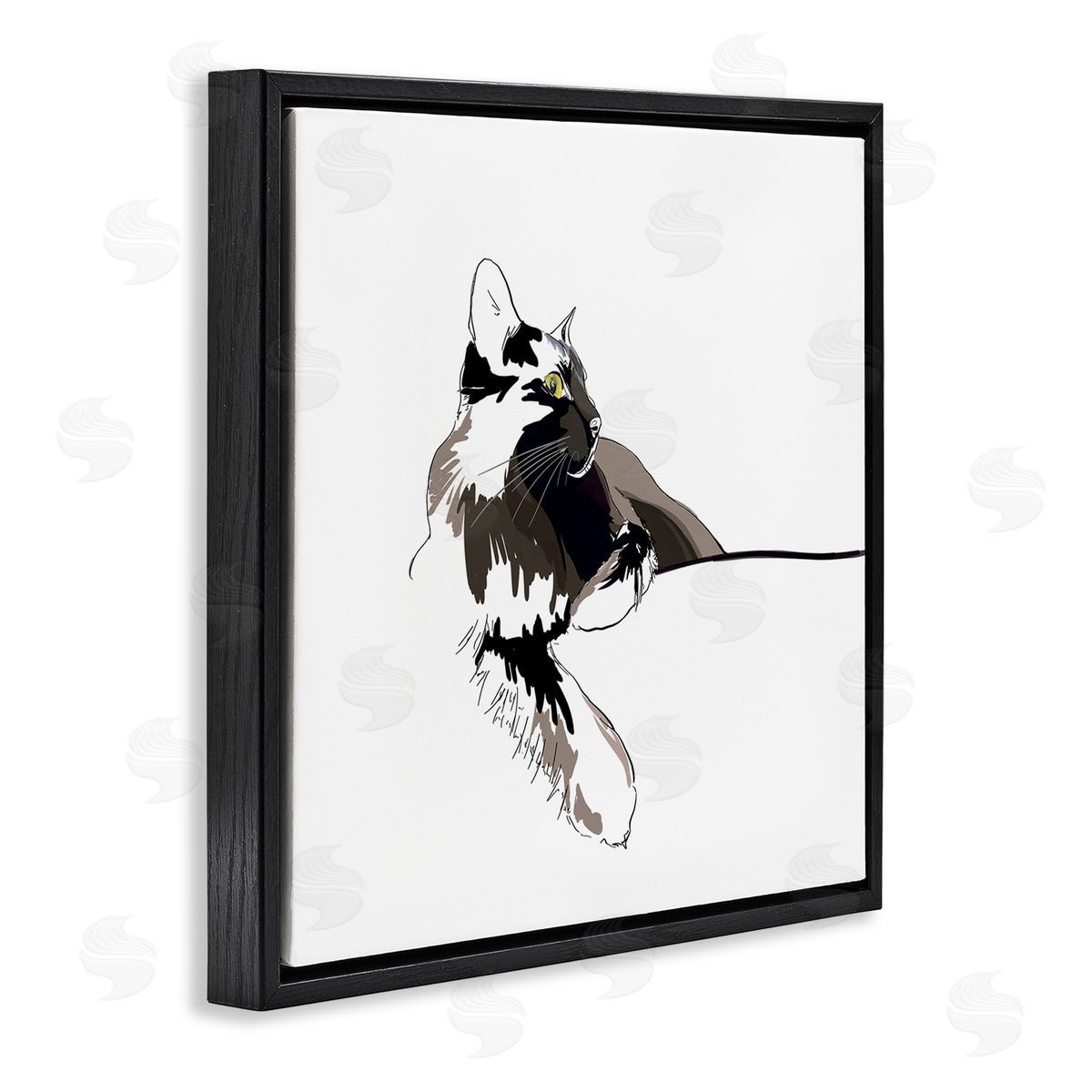 Emily Kalina Minimal Cat Lounging Pet Portrait Black Floating Frame Canvas Wall Art Print