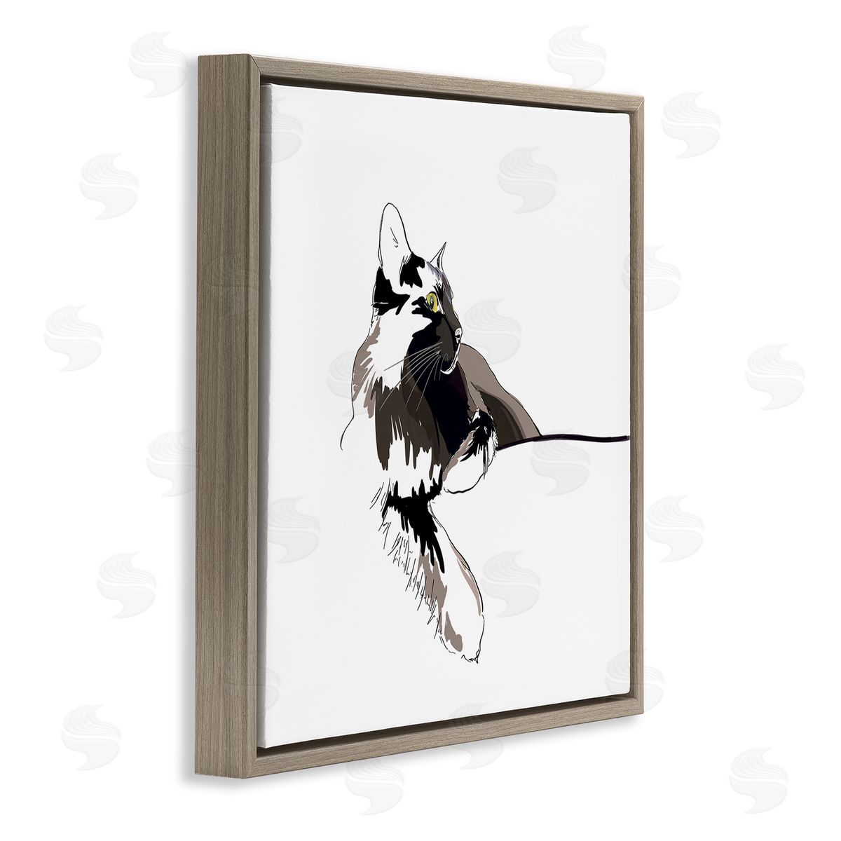 Emily Kalina Minimal Cat Lounging Pet Portrait Brown Floating Frame Canvas Wall Art Print