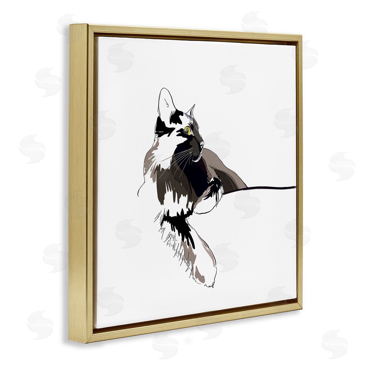 Emily Kalina Minimal Cat Lounging Pet Portrait Gold Floating Frame Canvas Wall Art Print