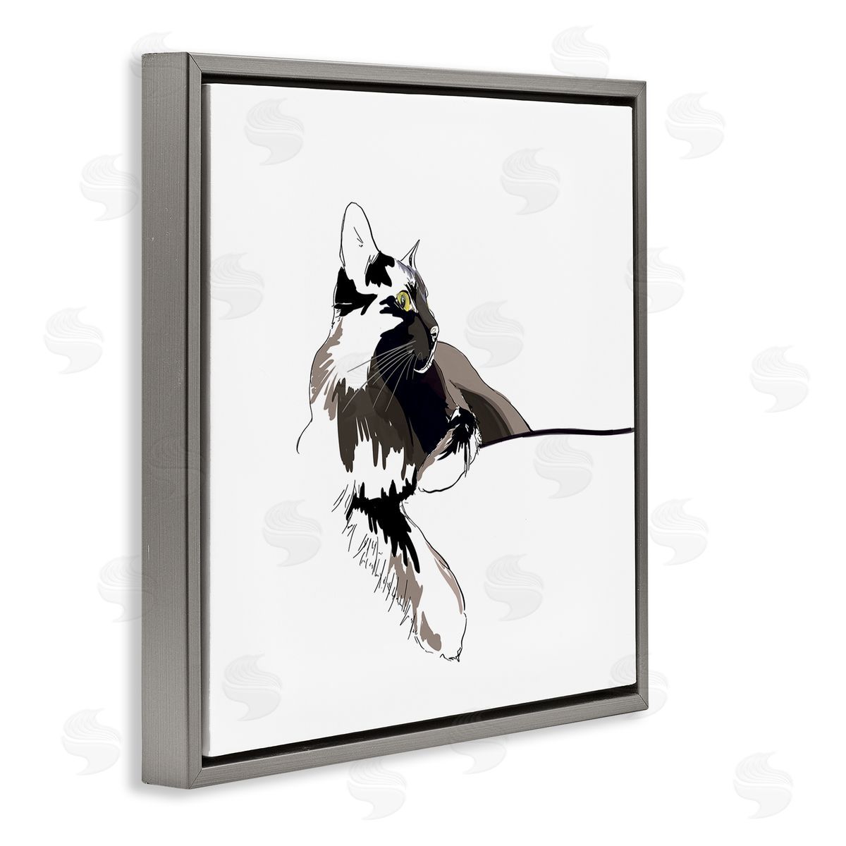 Emily Kalina Minimal Cat Lounging Pet Portrait Gray Floating Frame Canvas Wall Art Print