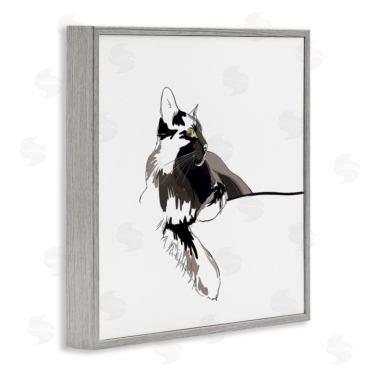 Emily Kalina Minimal Cat Lounging Pet Portrait Gray Framed Glicee Wall Art Print