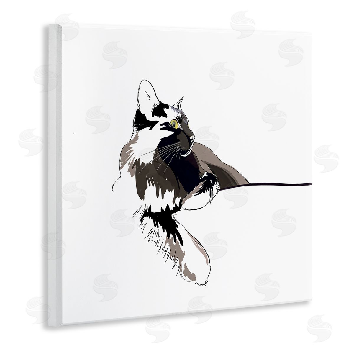 Emily Kalina Minimal Cat Lounging Pet Portrait Wooden Wall Plaque Art Print