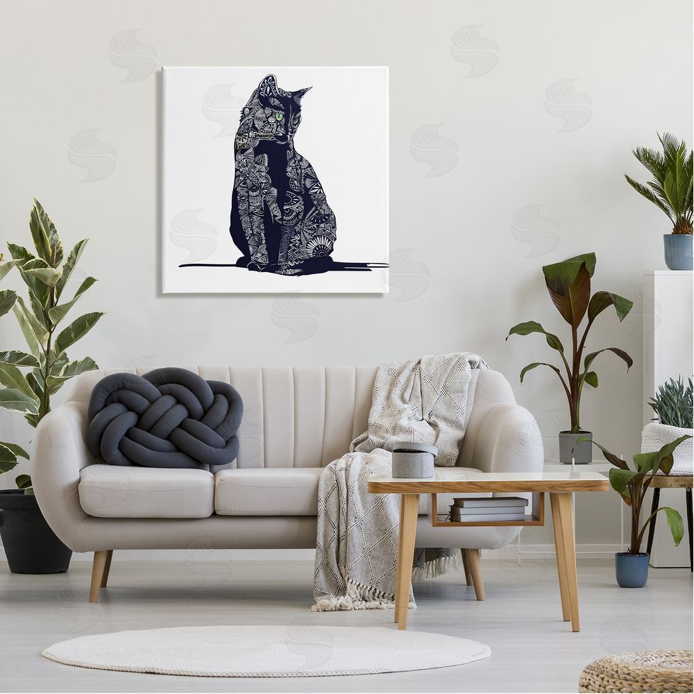 Emily Kalina Fractal Patterned Black Cat Canvas Wall Art in Room