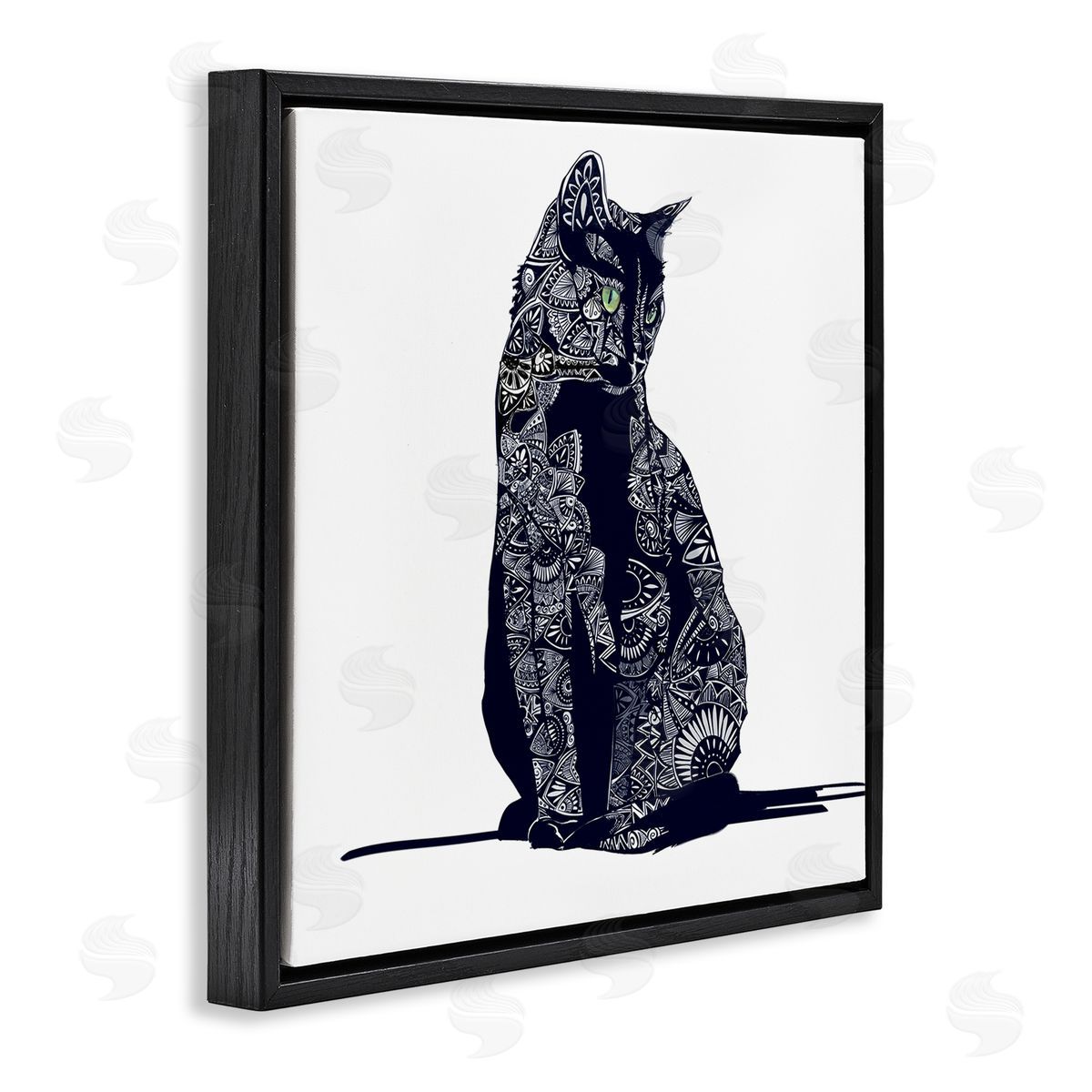 Emily Kalina Fractal Patterned Black Cat Black Floating Frame Canvas Wall Art Print