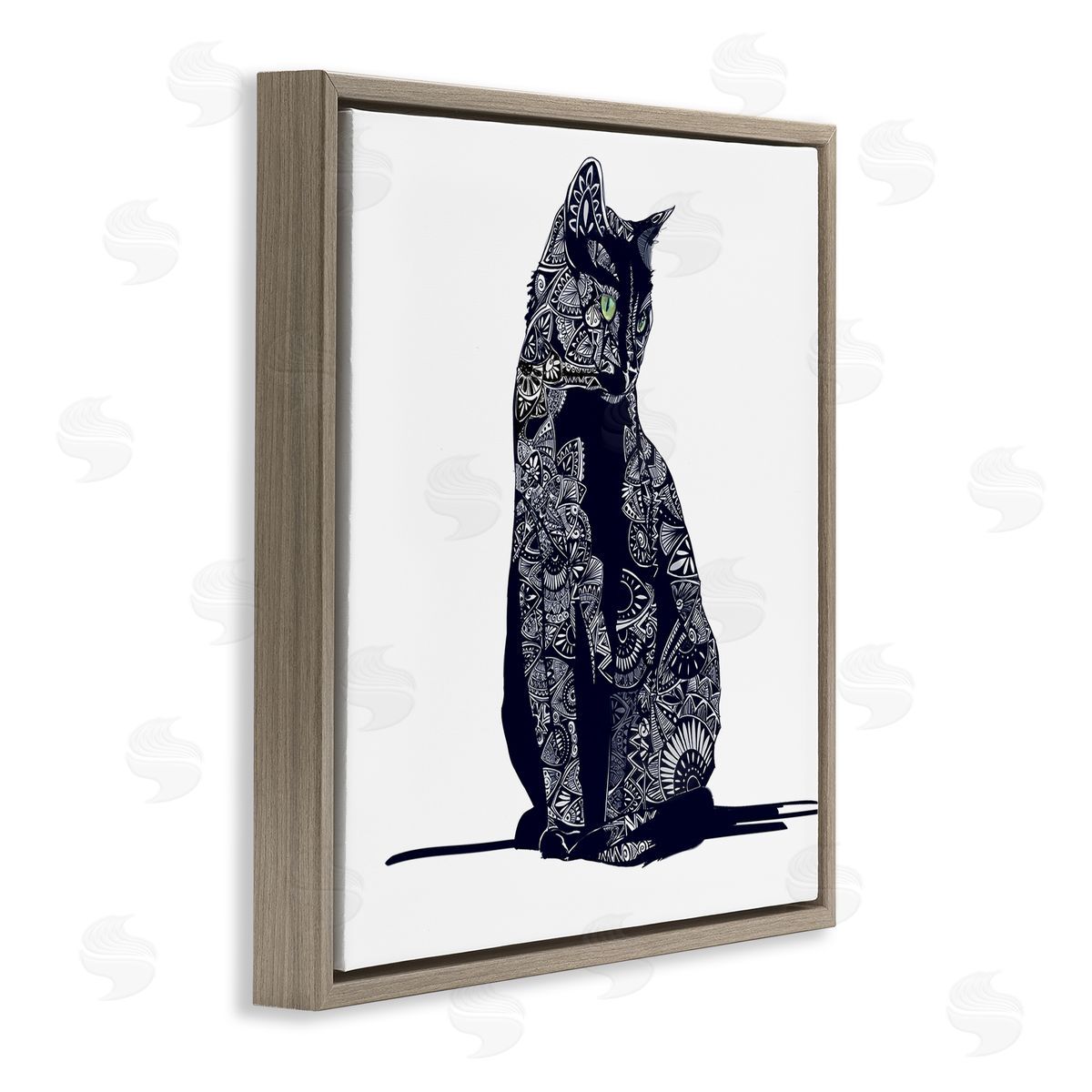 Emily Kalina Fractal Patterned Black Cat Brown Floating Frame Canvas Wall Art Print