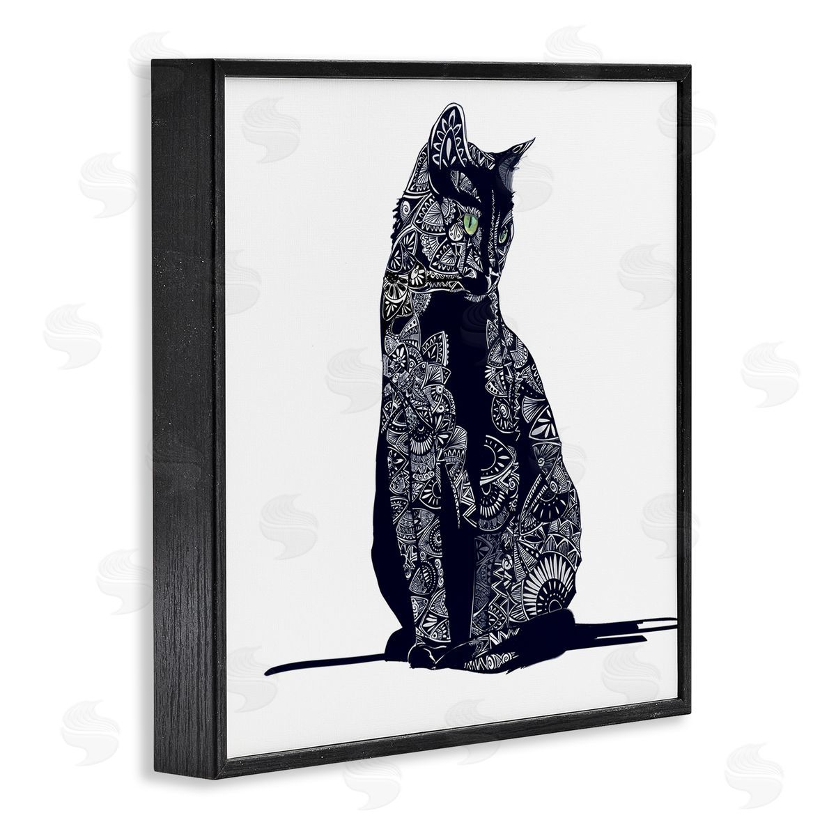 Emily Kalina Fractal Patterned Black Cat Black Framed Glicee Wall Art Print