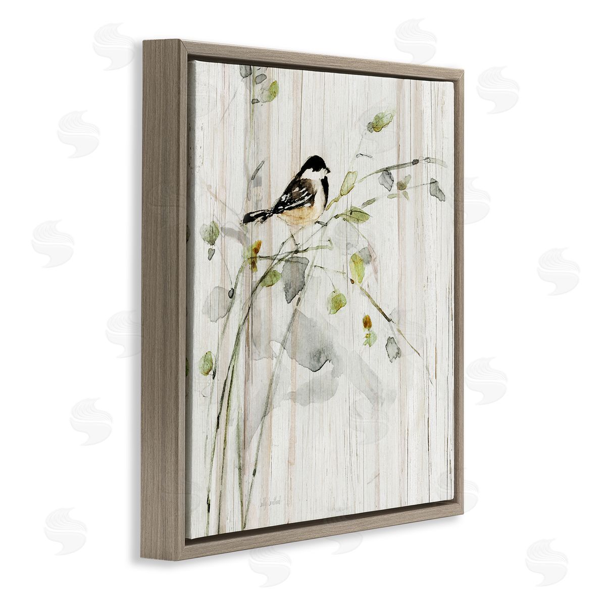 Danita Delimont Bird Perched Birch Pattern Brown Floating Frame Canvas Wall Art Print