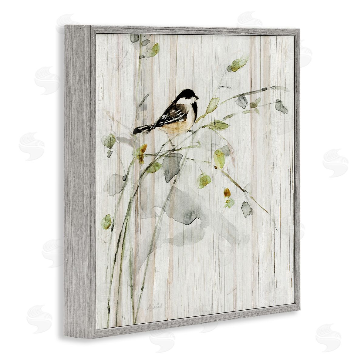 Danita Delimont Bird Perched Birch Pattern Gray Framed Glicee Wall Art Print