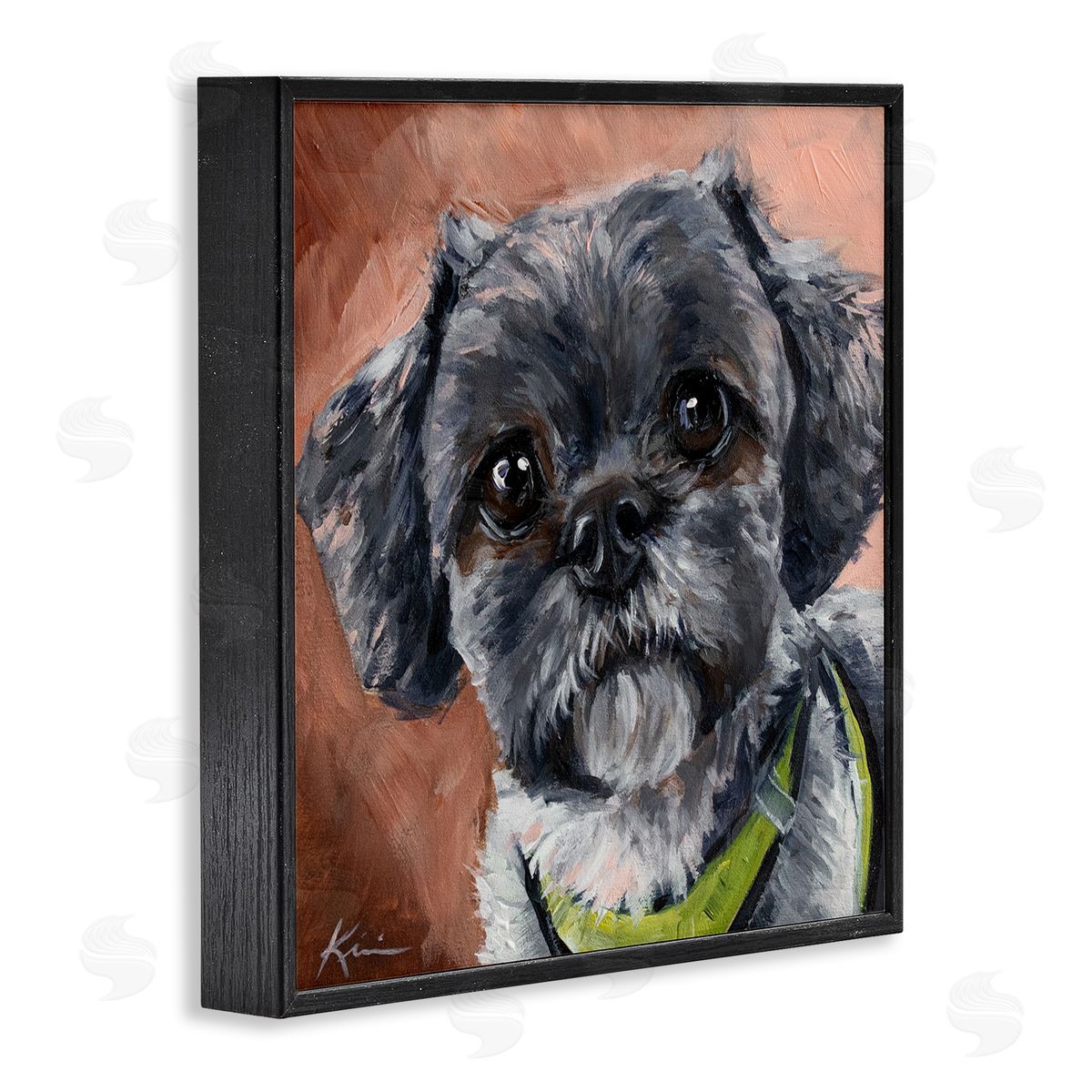 Black Shih Tzu Dog Portrait Black Frame Print Wall Art, Home Decor by Lindsay Kivi Fine Art