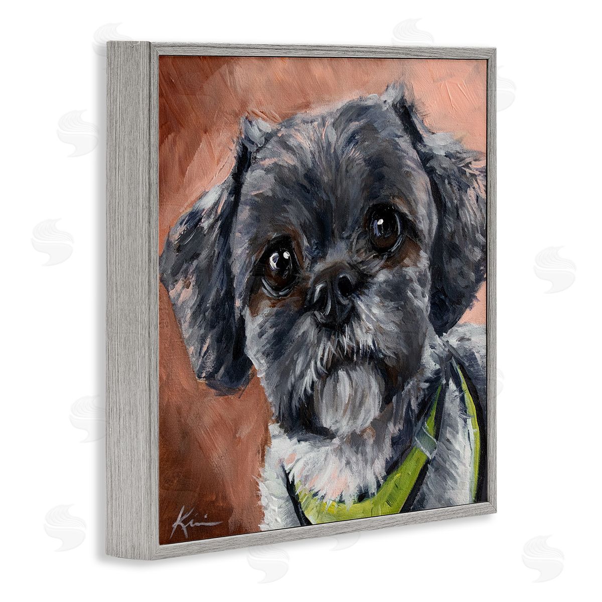 Black Shih Tzu Dog Portrait Grey Frame Print Wall Art, Home Decor by Lindsay Kivi Fine Art