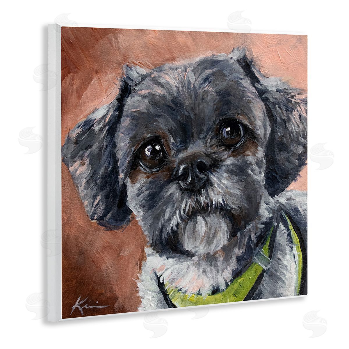 Black Shih Tzu Dog Portrait Wood Plaque Wall Art, Home Decor by Lindsay Kivi Fine Art