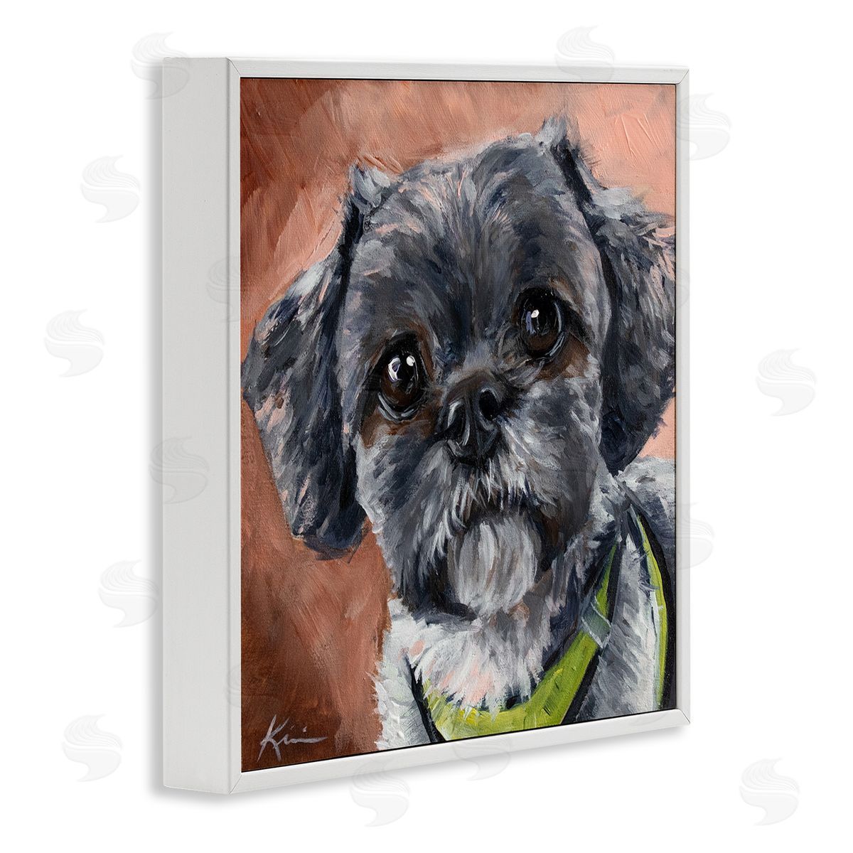 Black Shih Tzu Dog Portrait White Frame Print Wall Art, Home Decor by Lindsay Kivi Fine Art