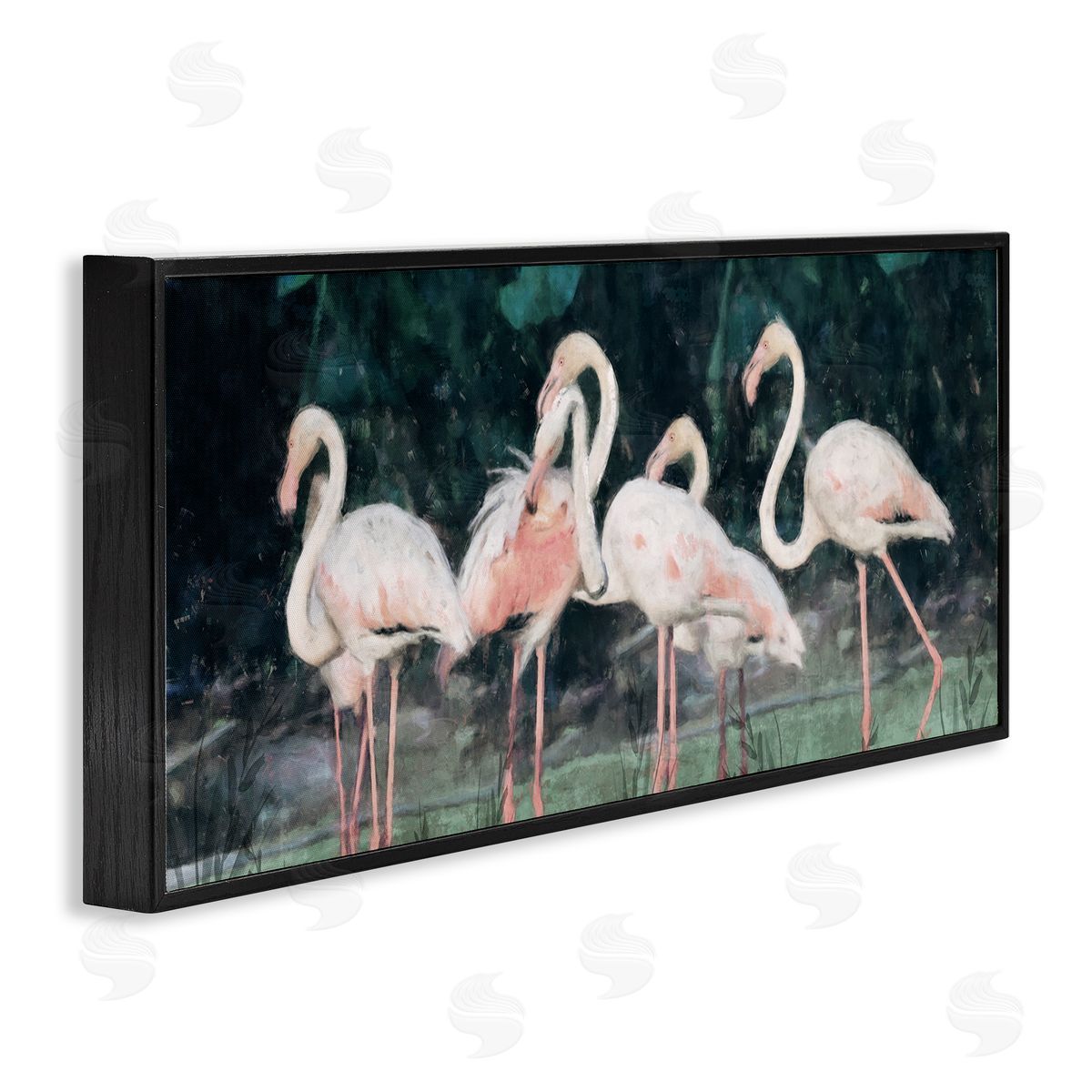 Nina Blue Flamingos In Green Nature Swamp Black Framed Glicee Wall Art Print