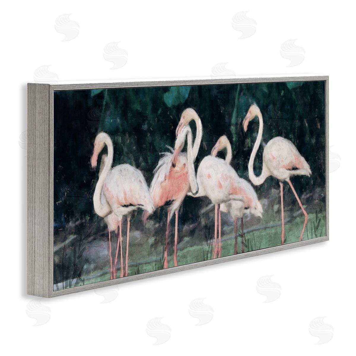Nina Blue Flamingos In Green Nature Swamp Gray Framed Glicee Wall Art Print
