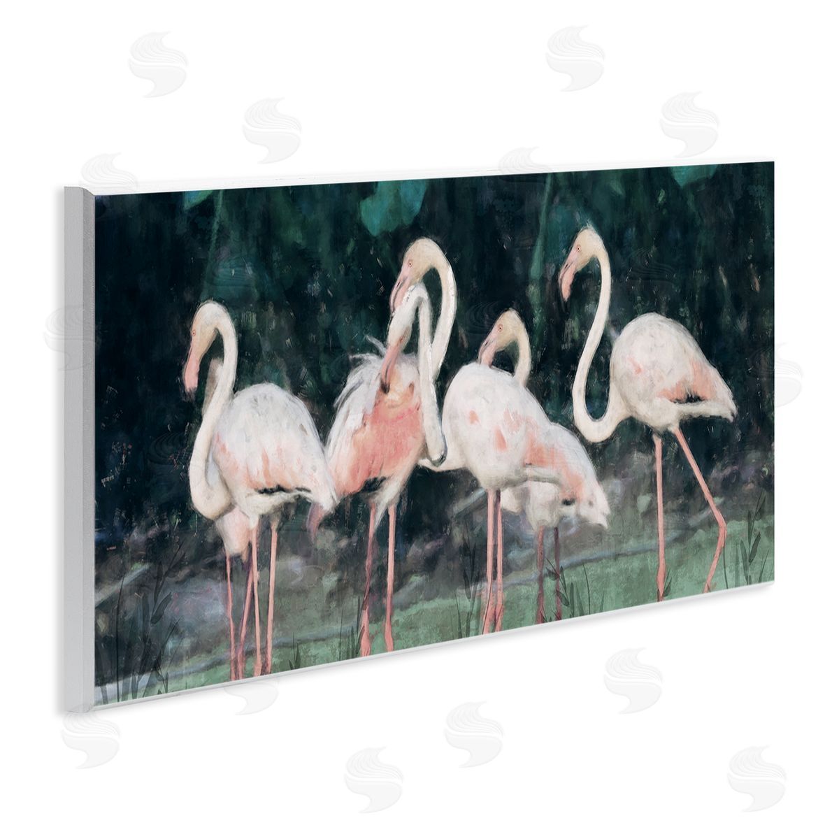 Nina Blue Flamingos In Green Nature Swamp Wooden Wall Plaque Art Print