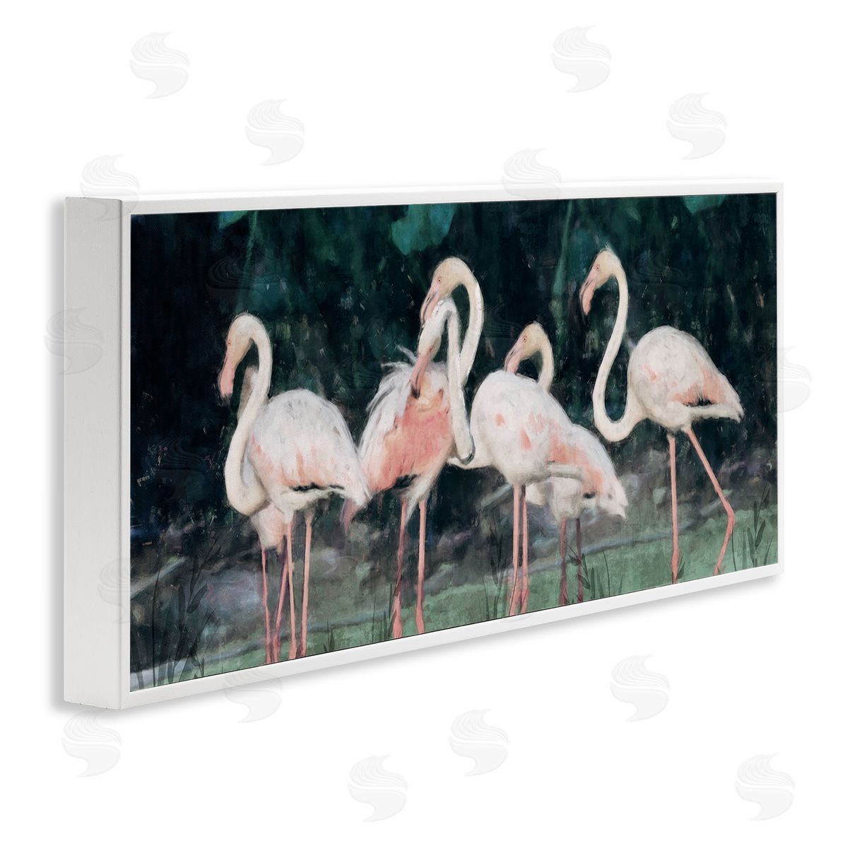 Nina Blue Flamingos In Green Nature Swamp White Framed Glicee Wall Art Print