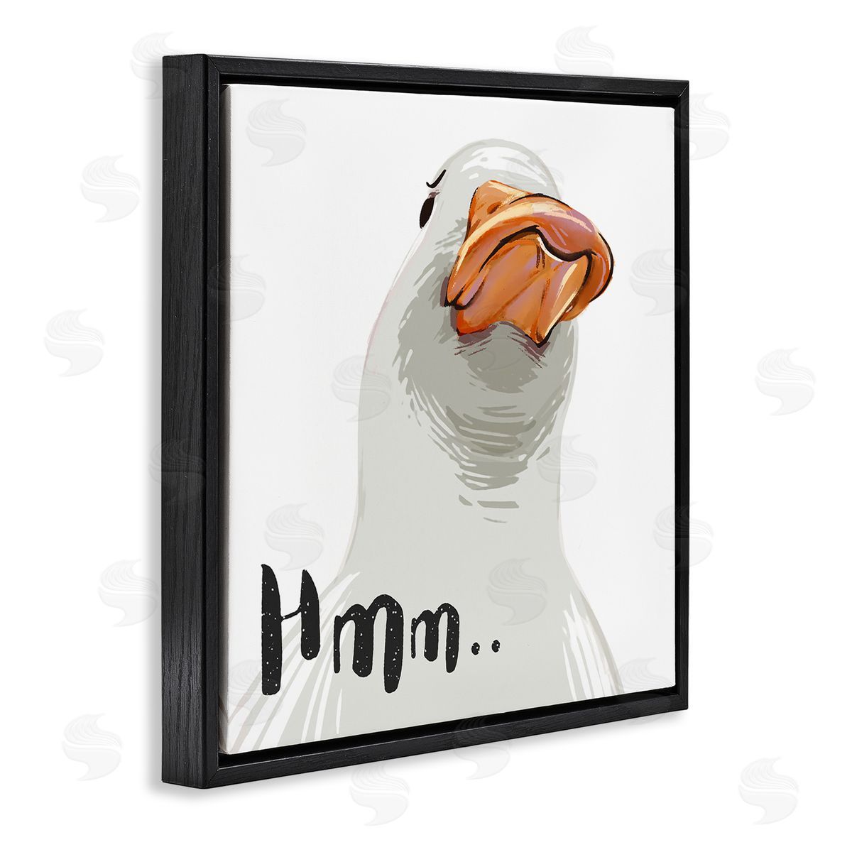 Ziwei Li Hmm.. Funny Duck Thinking Face Black Floating Frame Canvas Wall Art Print