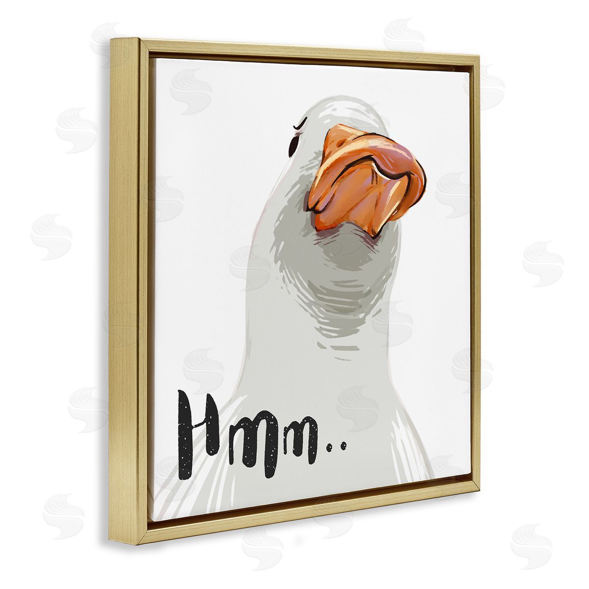 Ziwei Li Hmm.. Funny Duck Thinking Face Gold Floating Frame Canvas Wall Art Print