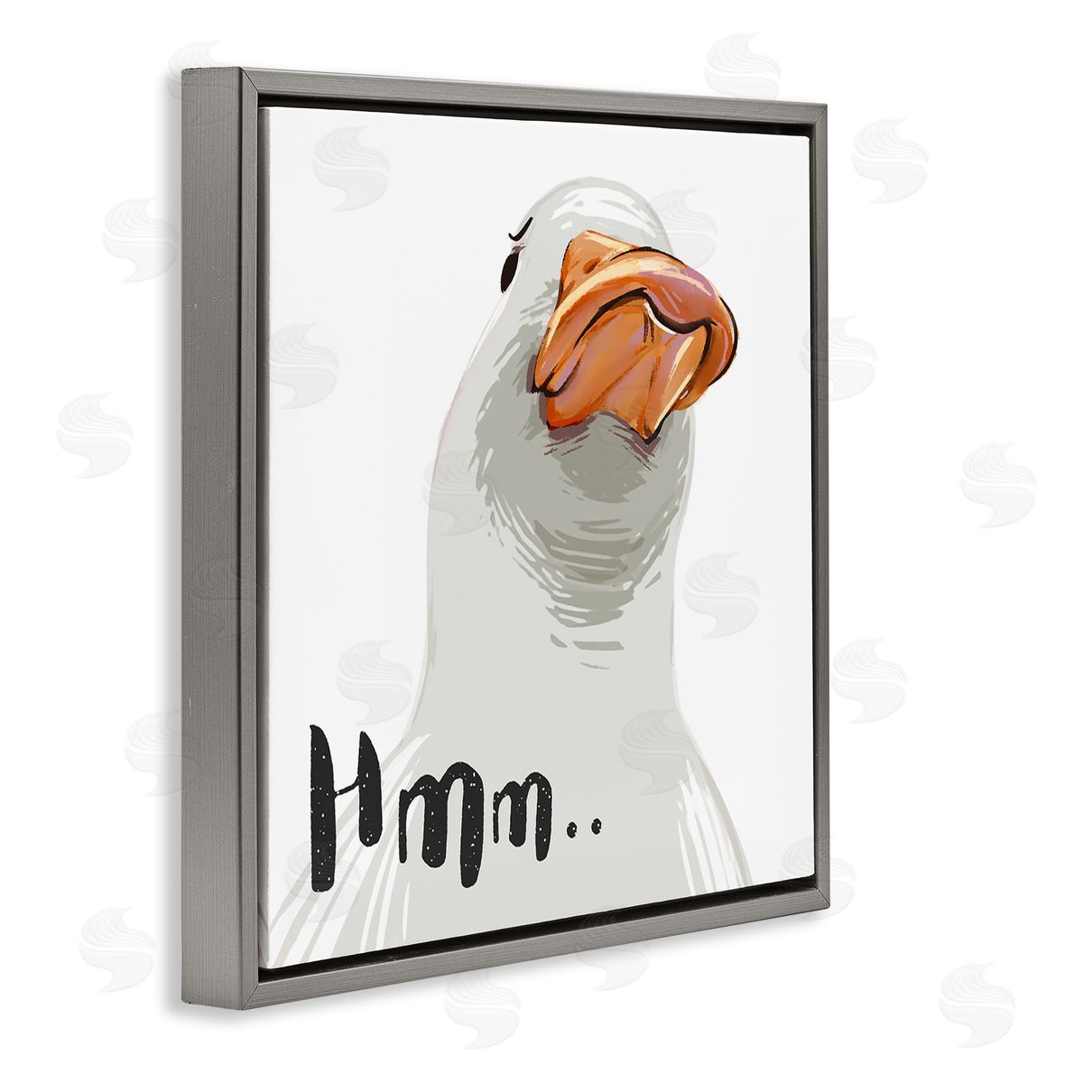 Ziwei Li Hmm.. Funny Duck Thinking Face Gray Floating Frame Canvas Wall Art Print