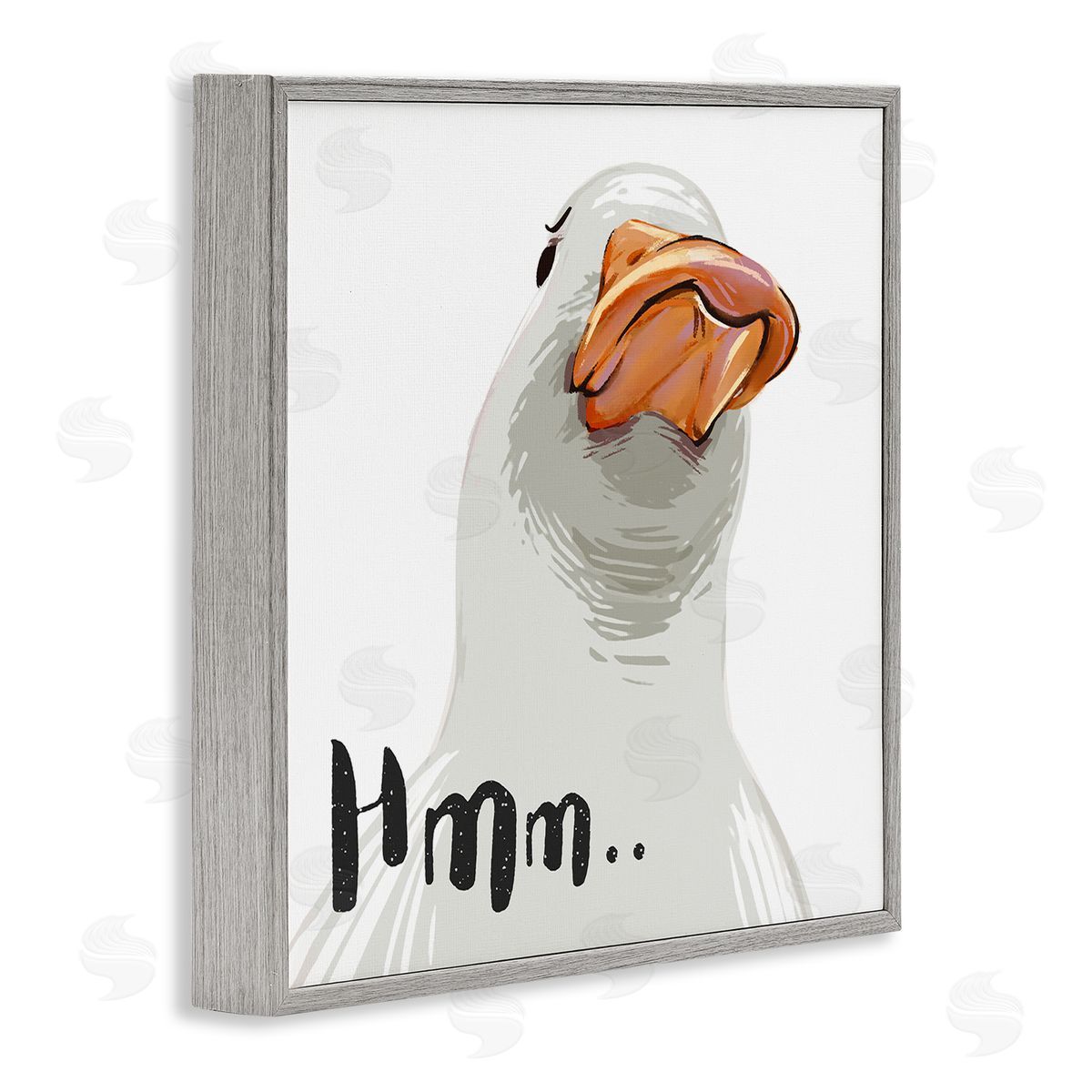 Ziwei Li Hmm.. Funny Duck Thinking Face Gray Framed Glicee Wall Art Print
