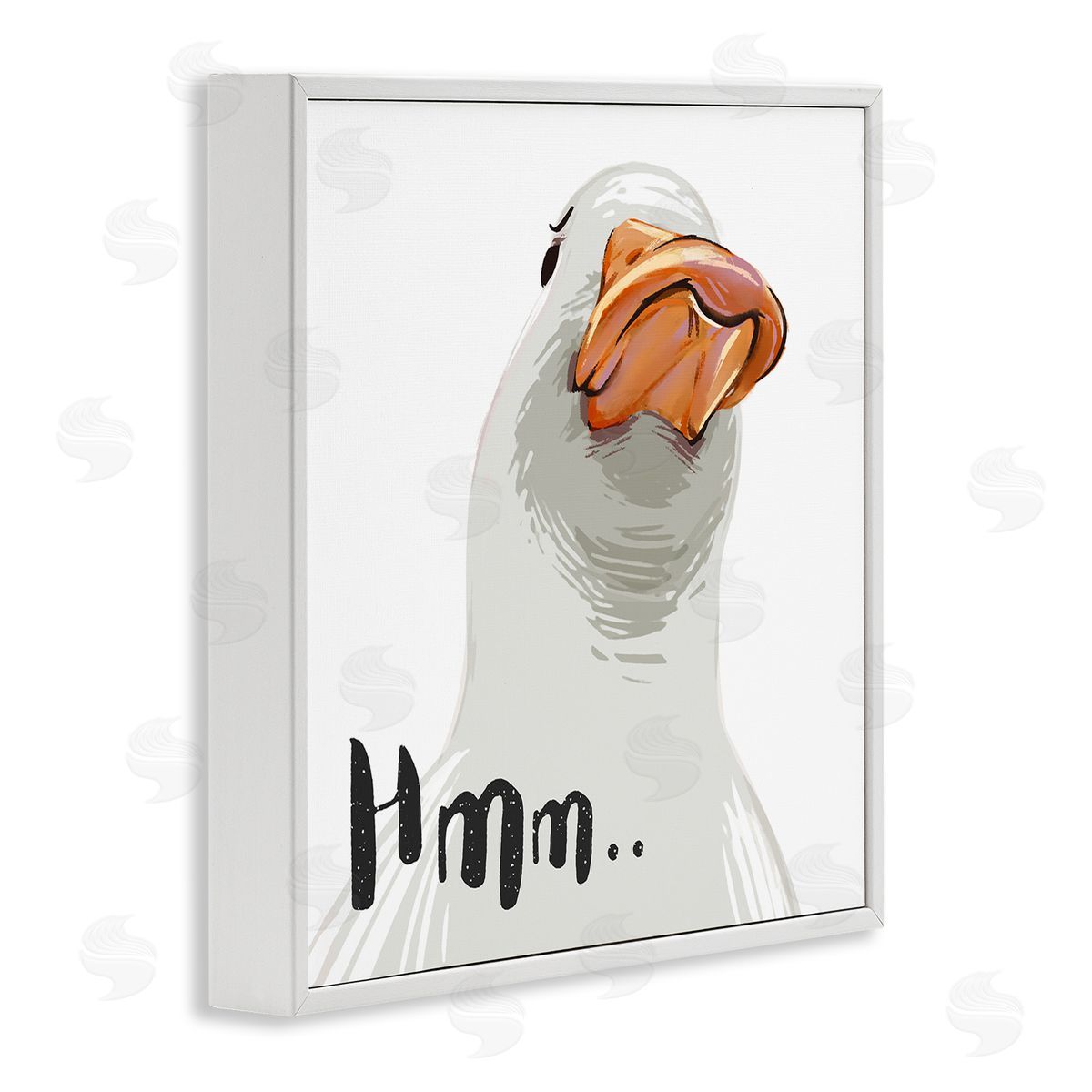Ziwei Li Hmm.. Funny Duck Thinking Face White Framed Glicee Wall Art Print