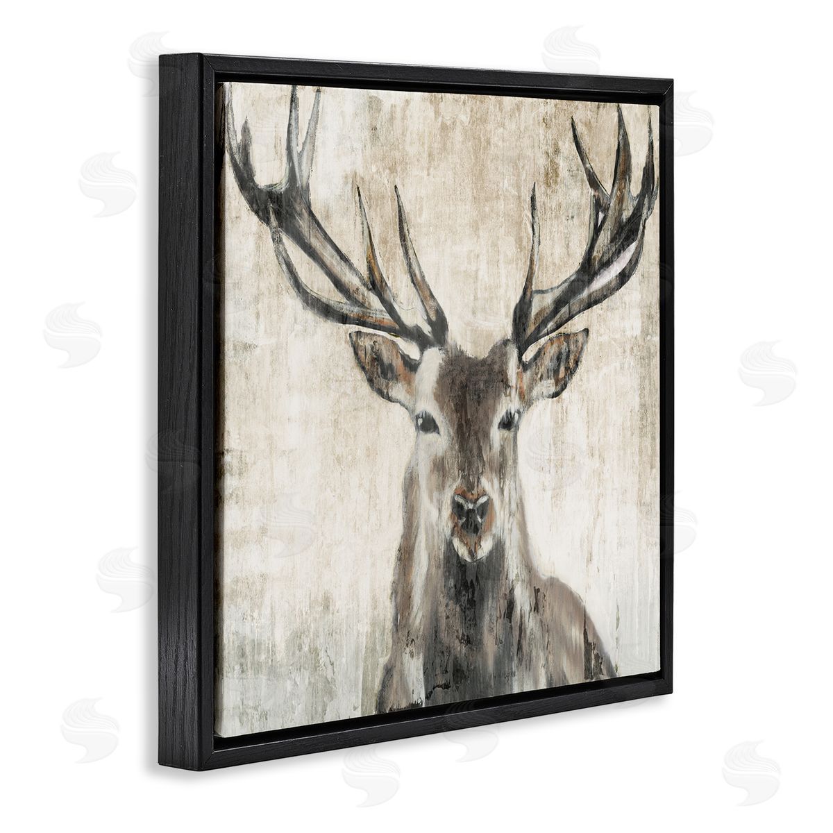 Rustic Deer Elk Wildlife Portrait Black Floating Frame Canvas Wall Art, Home Decor by Liz Jardine