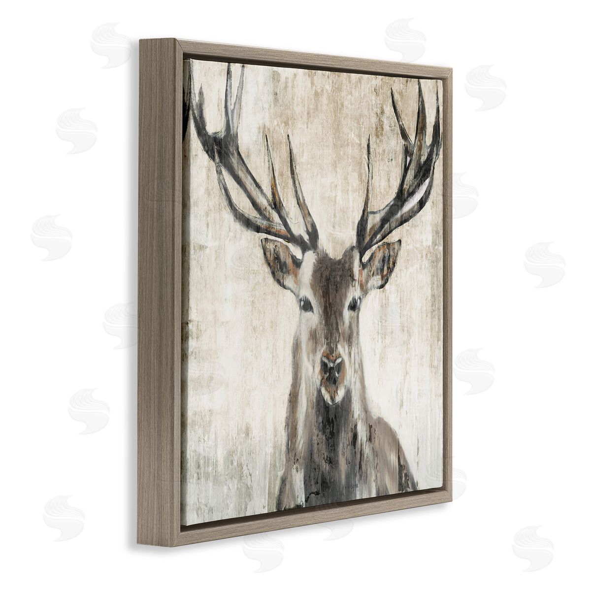 Rustic Deer Elk Wildlife Portrait Brown Floating Frame Canvas Wall Art, Home Decor by Liz Jardine