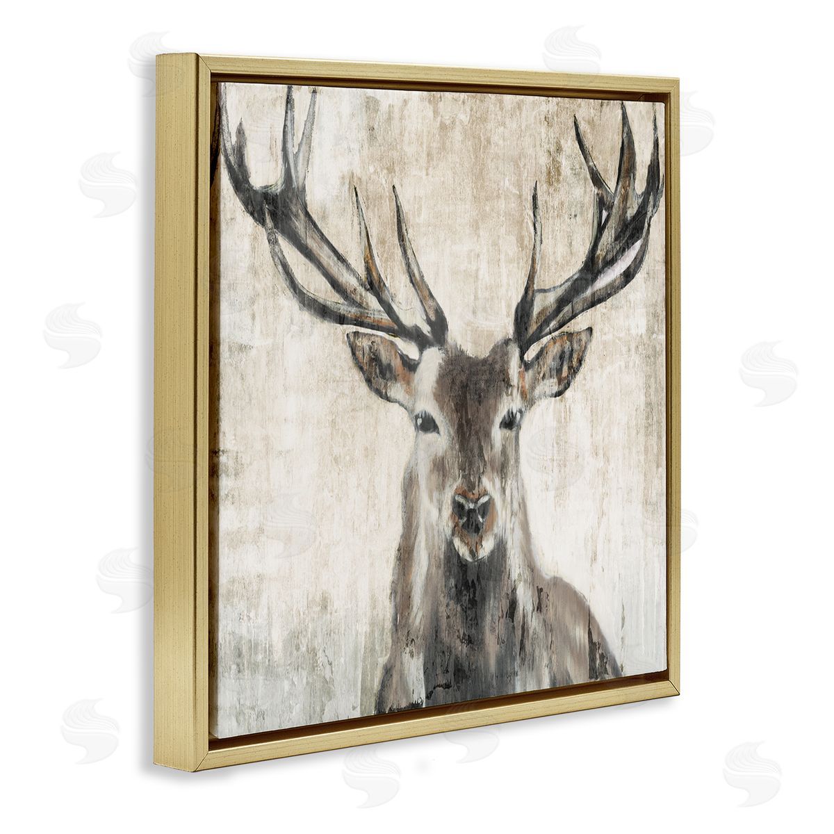 Rustic Deer Elk Wildlife Portrait Gold Floating Frame Canvas Wall Art, Home Decor by Liz Jardine