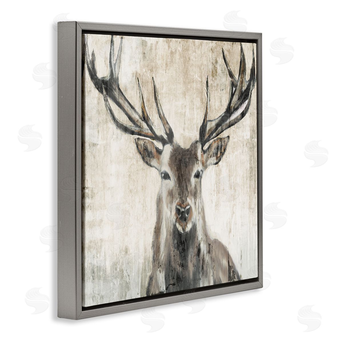 Rustic Deer Elk Wildlife Portrait Grey Floating Frame Canvas Wall Art, Home Decor by Liz Jardine