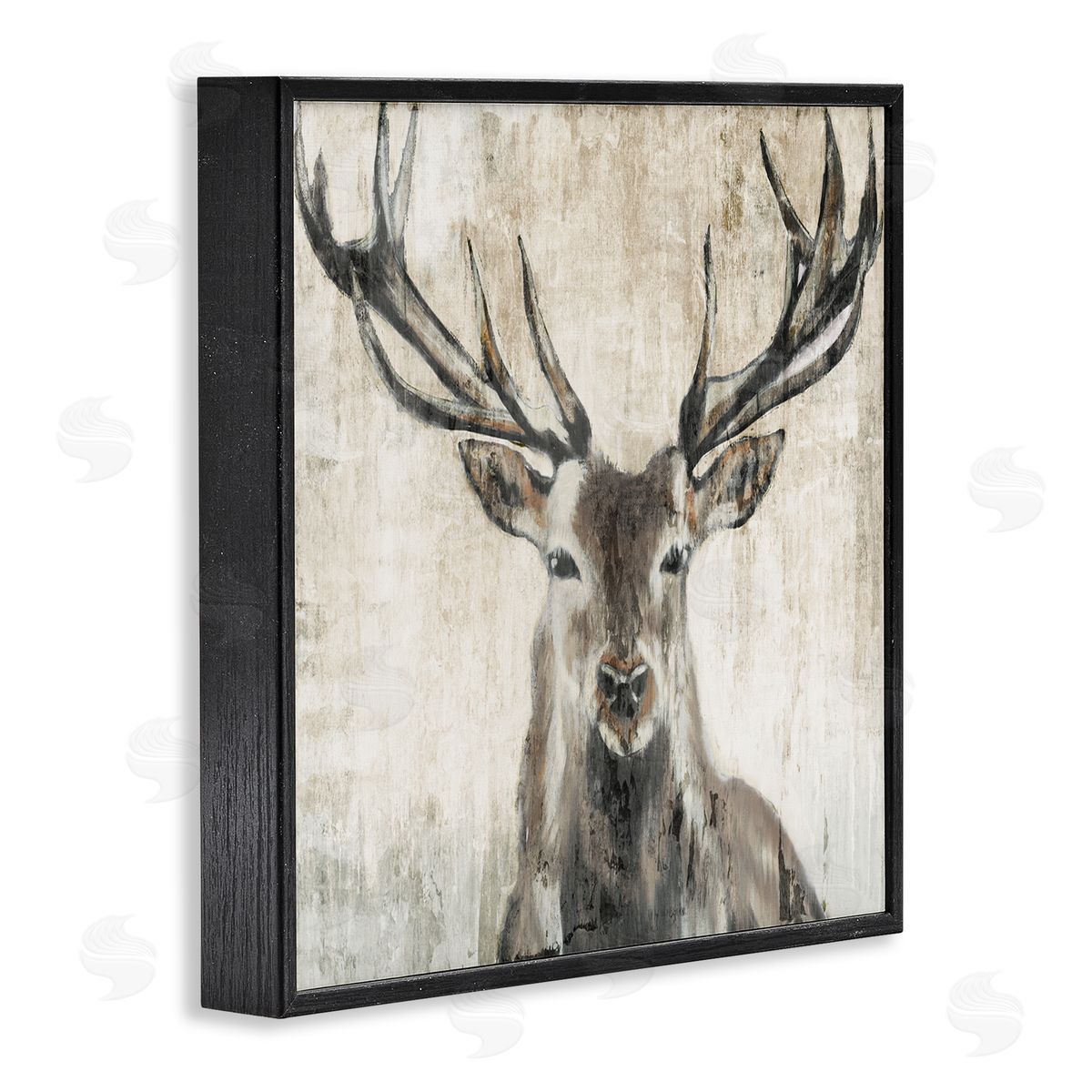 Rustic Deer Elk Wildlife Portrait Black Frame Print Wall Art, Home Decor by Liz Jardine