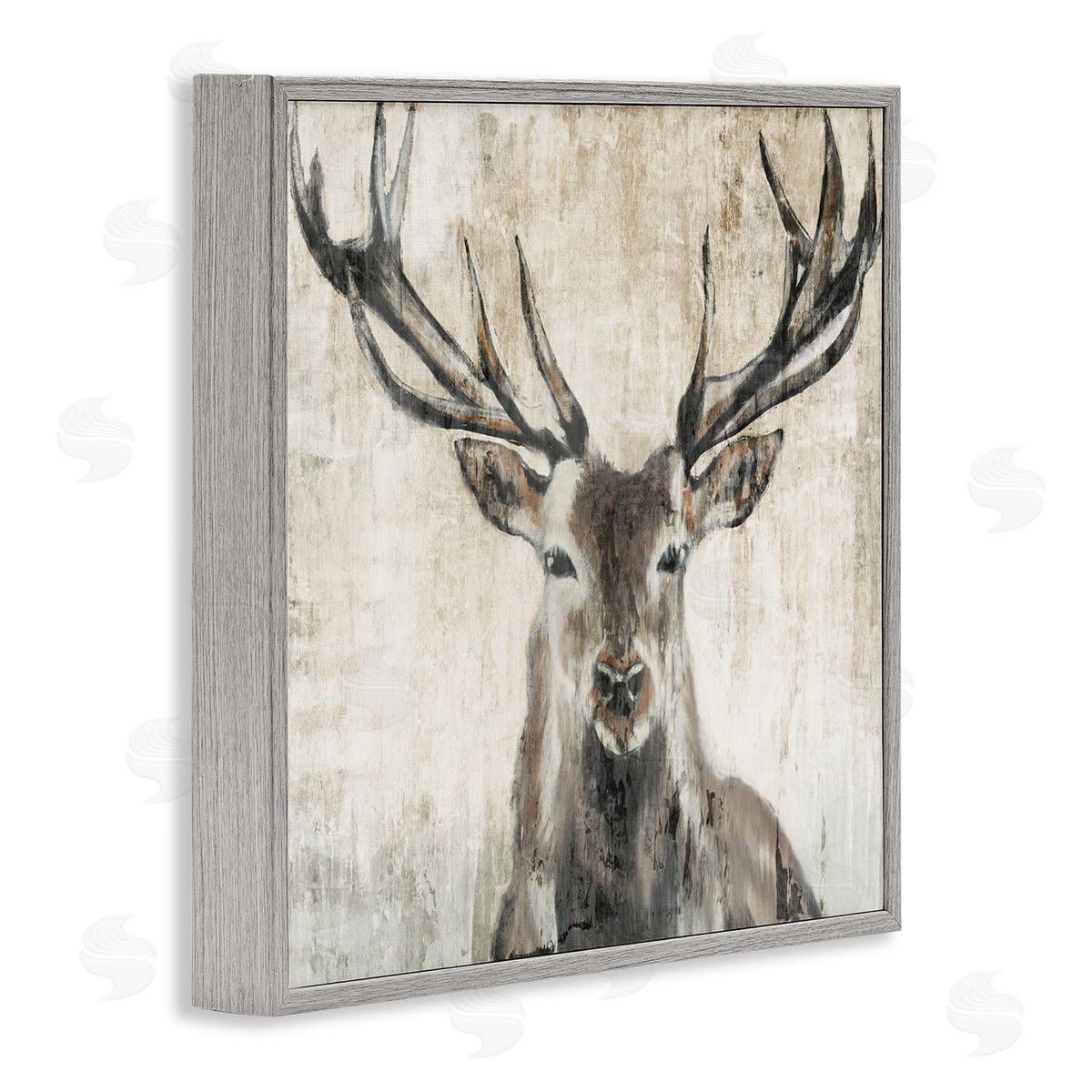 Rustic Deer Elk Wildlife Portrait Grey Frame Print Wall Art, Home Decor by Liz Jardine