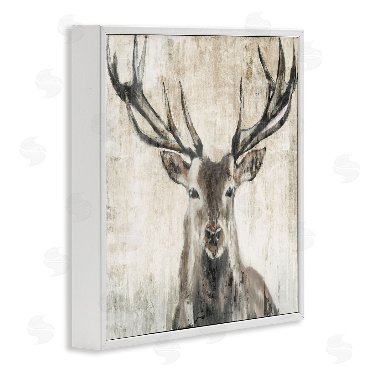 Rustic Deer Elk Wildlife Portrait White Frame Print Wall Art, Home Decor by Liz Jardine