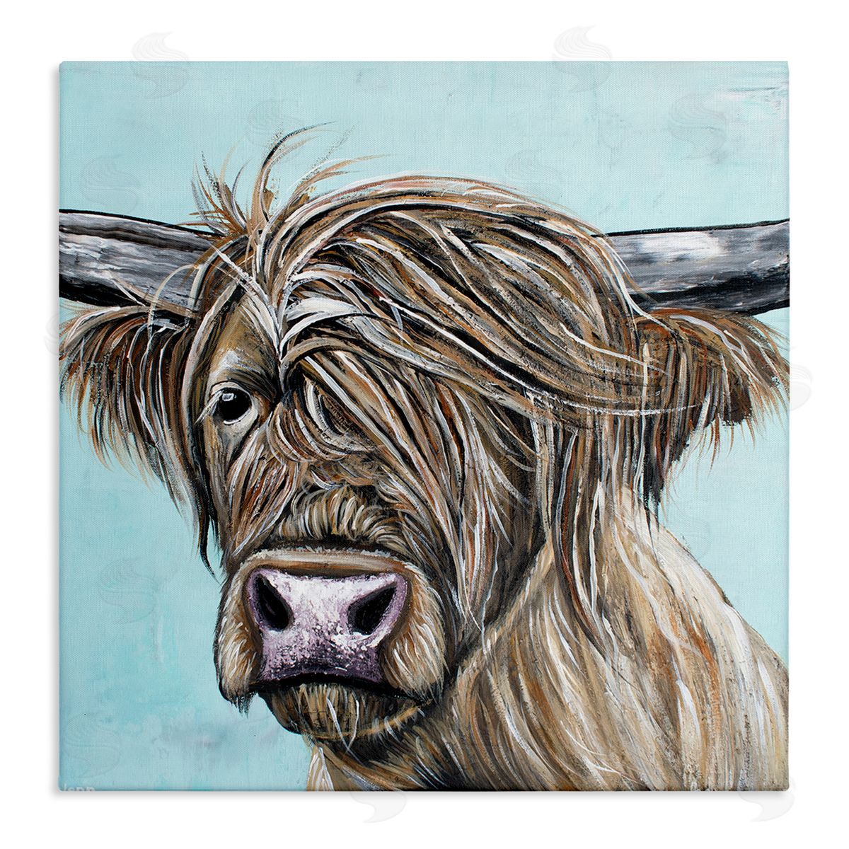Jen Seeley Highland Cattle Windblown Hair Stretched Canvas Wall Art Print