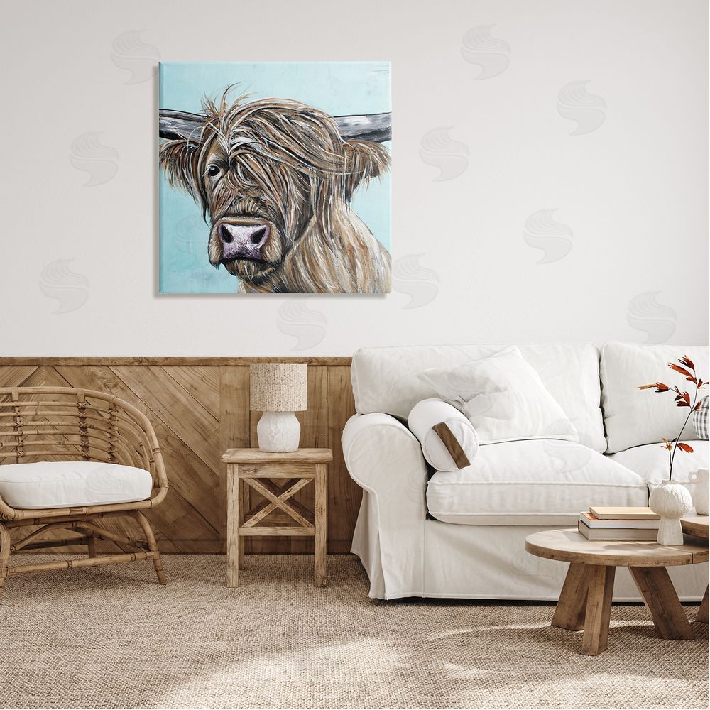 Jen Seeley Highland Cattle Windblown Hair Canvas Wall Art in Room