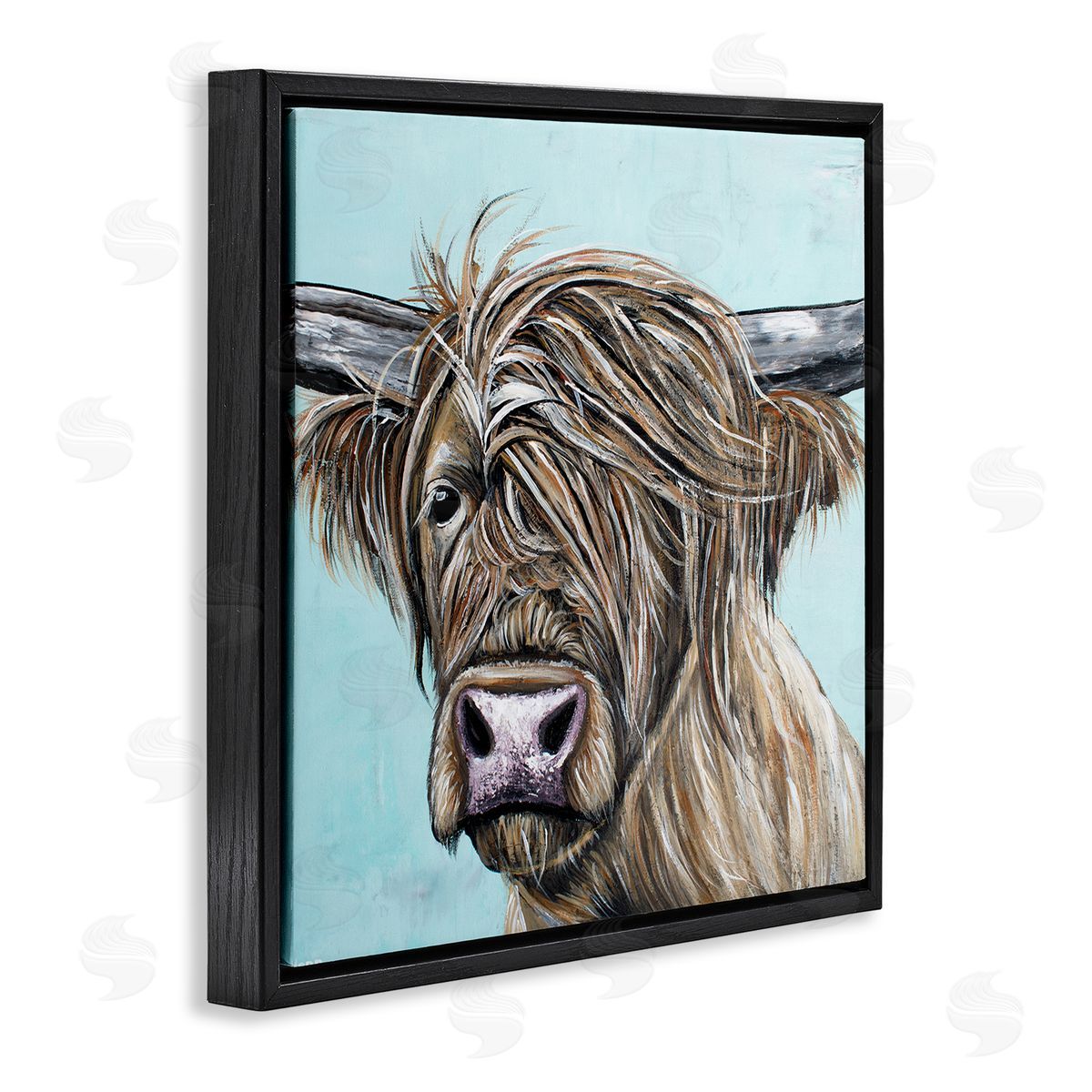 Jen Seeley Highland Cattle Windblown Hair Black Floating Frame Canvas Wall Art Print
