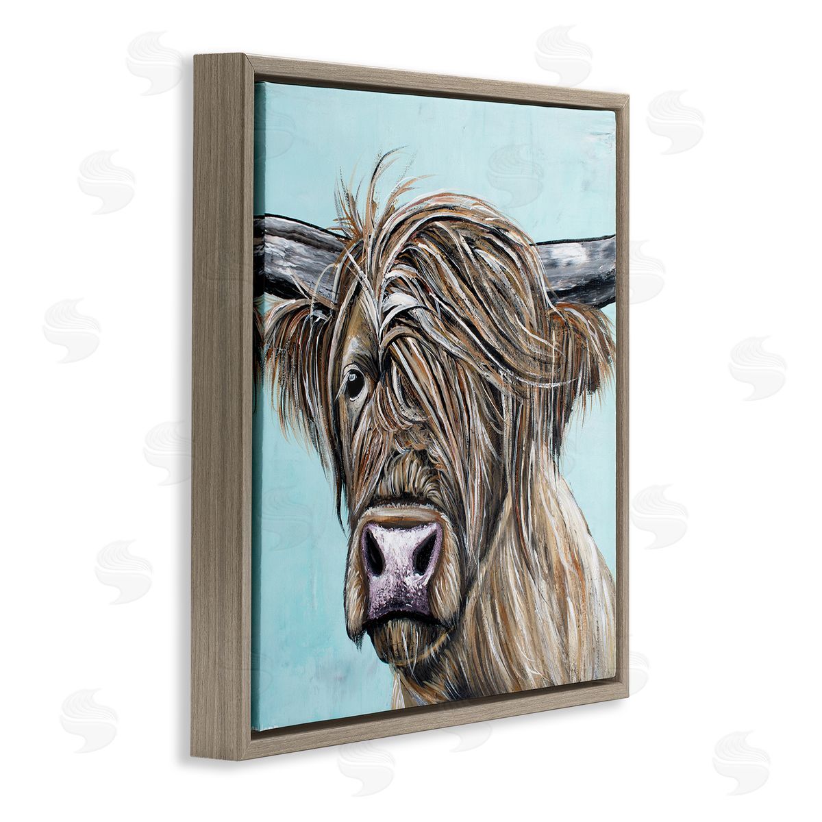 Jen Seeley Highland Cattle Windblown Hair Brown Floating Frame Canvas Wall Art Print